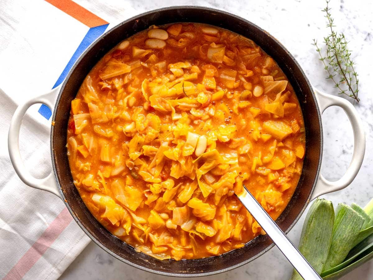 cabbage soup in a large pot