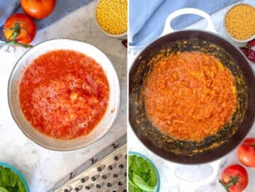 Grated tomatoes in the flavor base