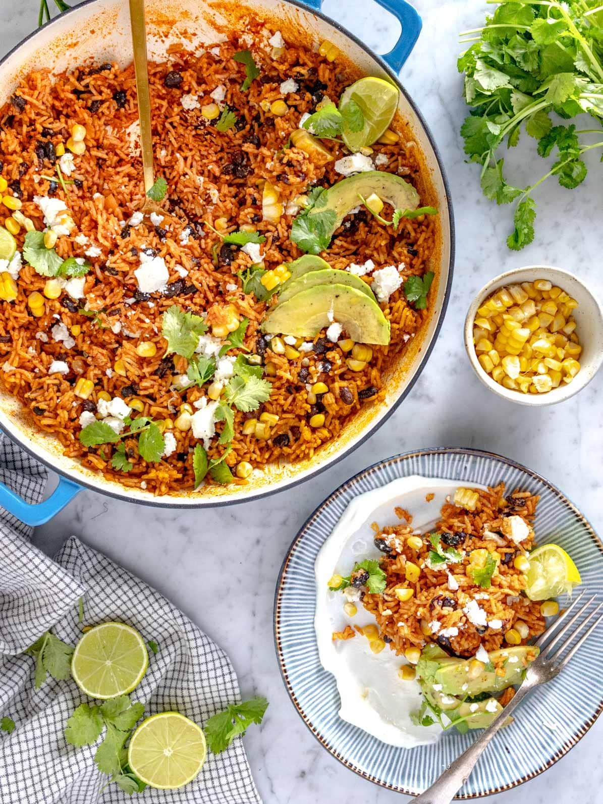 Mexican served with lime and corn on the cob