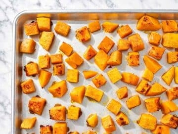 Step 1 Golden roasted butternut squash cooling on the sheet pan.