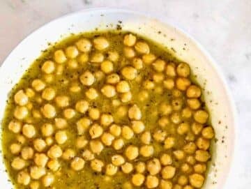 Step 2 Chickpeas tossed in glossy mustard dressing and left to marinate.