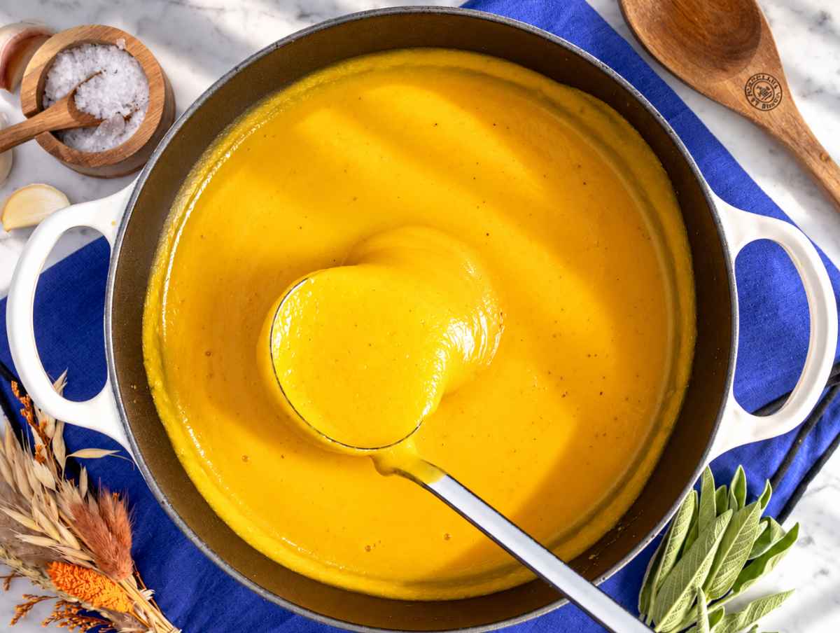 Step 3 Warm and creamy butternut squash soup after blending.