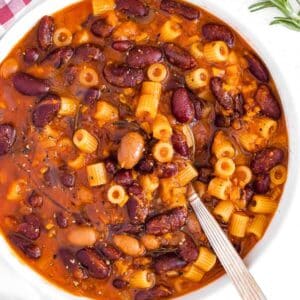 pasta a fagioli in a rustic bowl