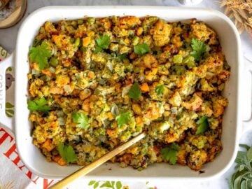 Cornbread stuffing after baking