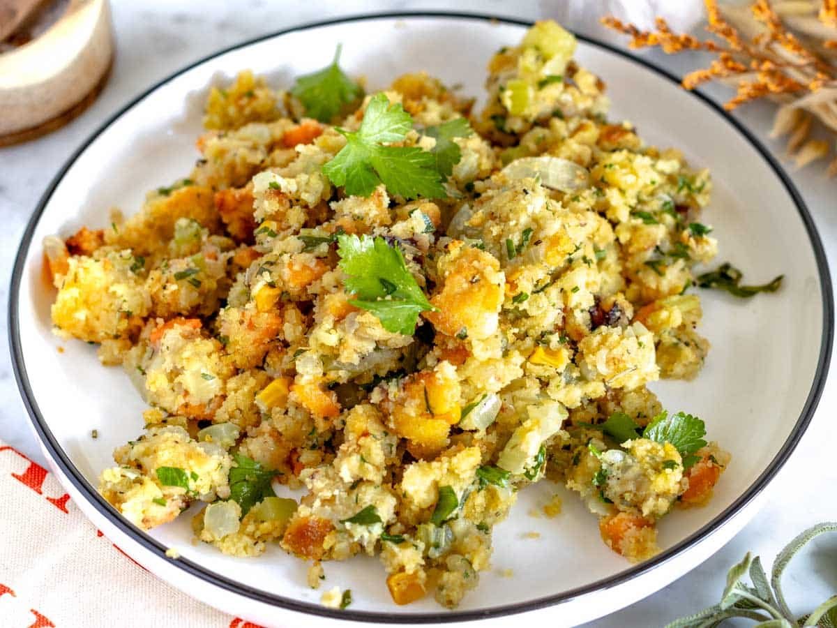 a plate of cornbread stuffing