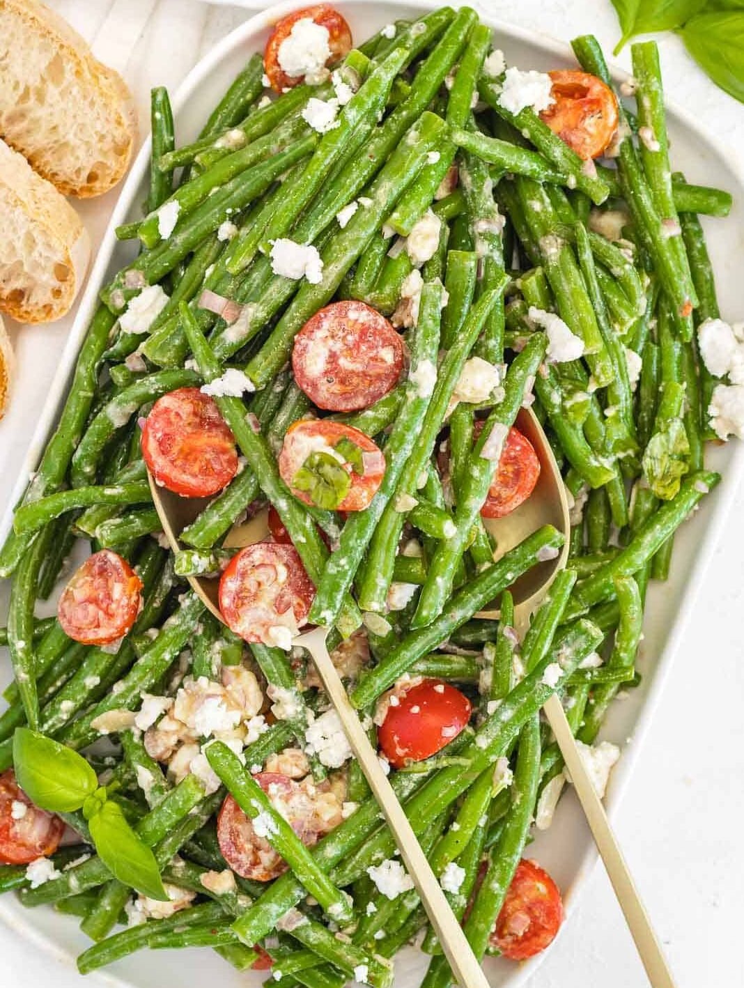 green bean salad with creamy mustard dressing and tomatoes