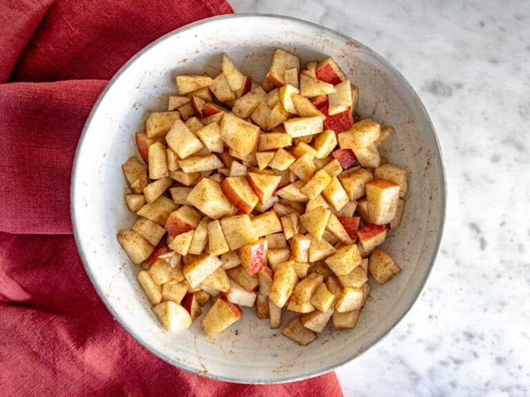 Apples cut into small dice and tossed in cinnamon and sugar.