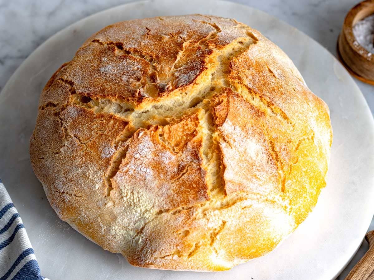 Homemade bread after baking with a golden crust