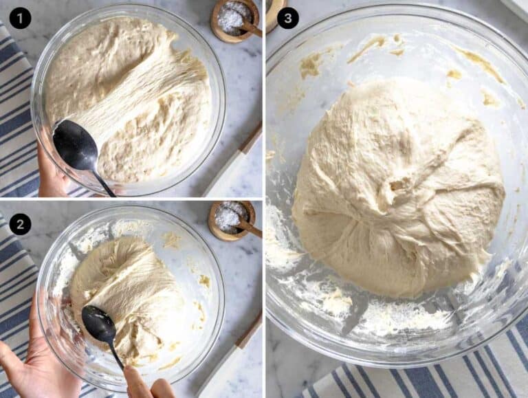 How to fold the dough from the outside to the inside.