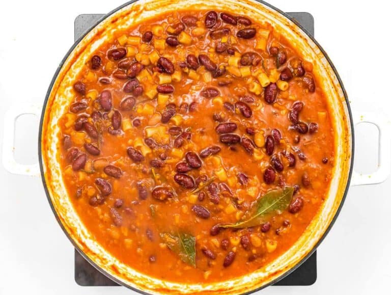 Step 3 Pasta cooking directly in the soup creating thick hearty pasta e fagioli texture.