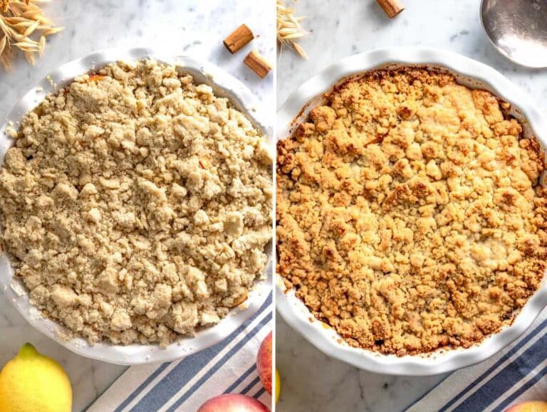 before and after baking apple crumble