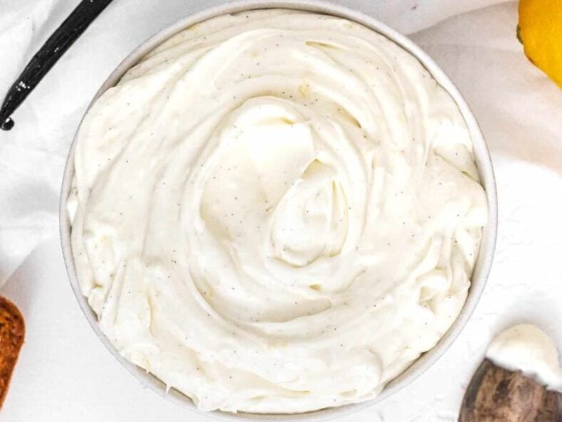 vegan cream cheese frosting in a bowl