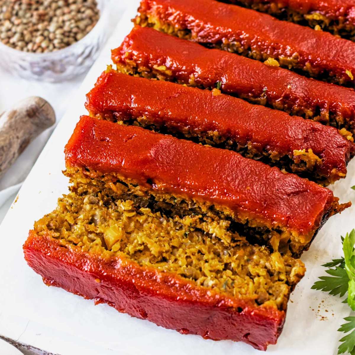 lentil loaf with ketchup sauce