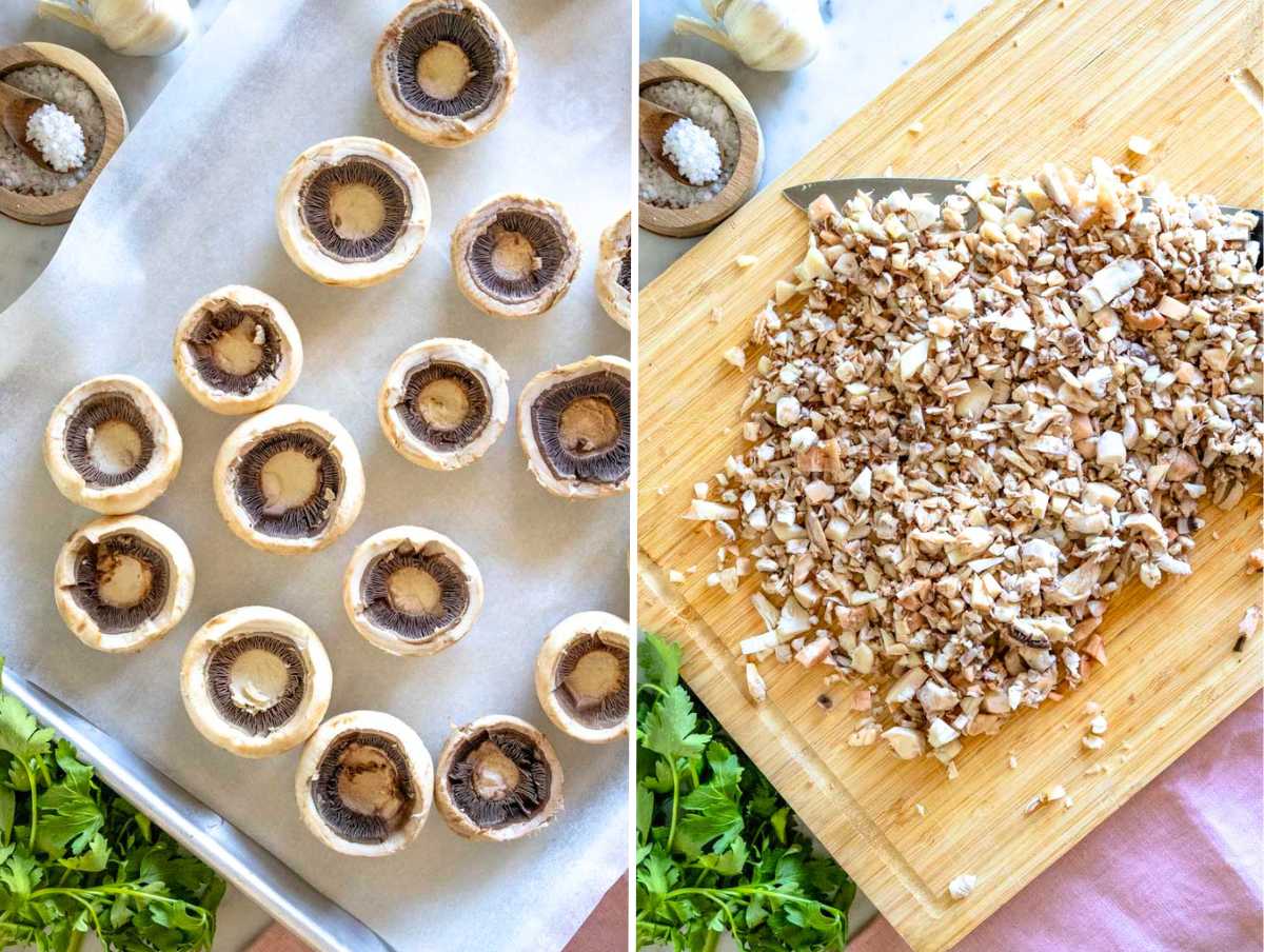 preparing brown mushrooms for stuffing