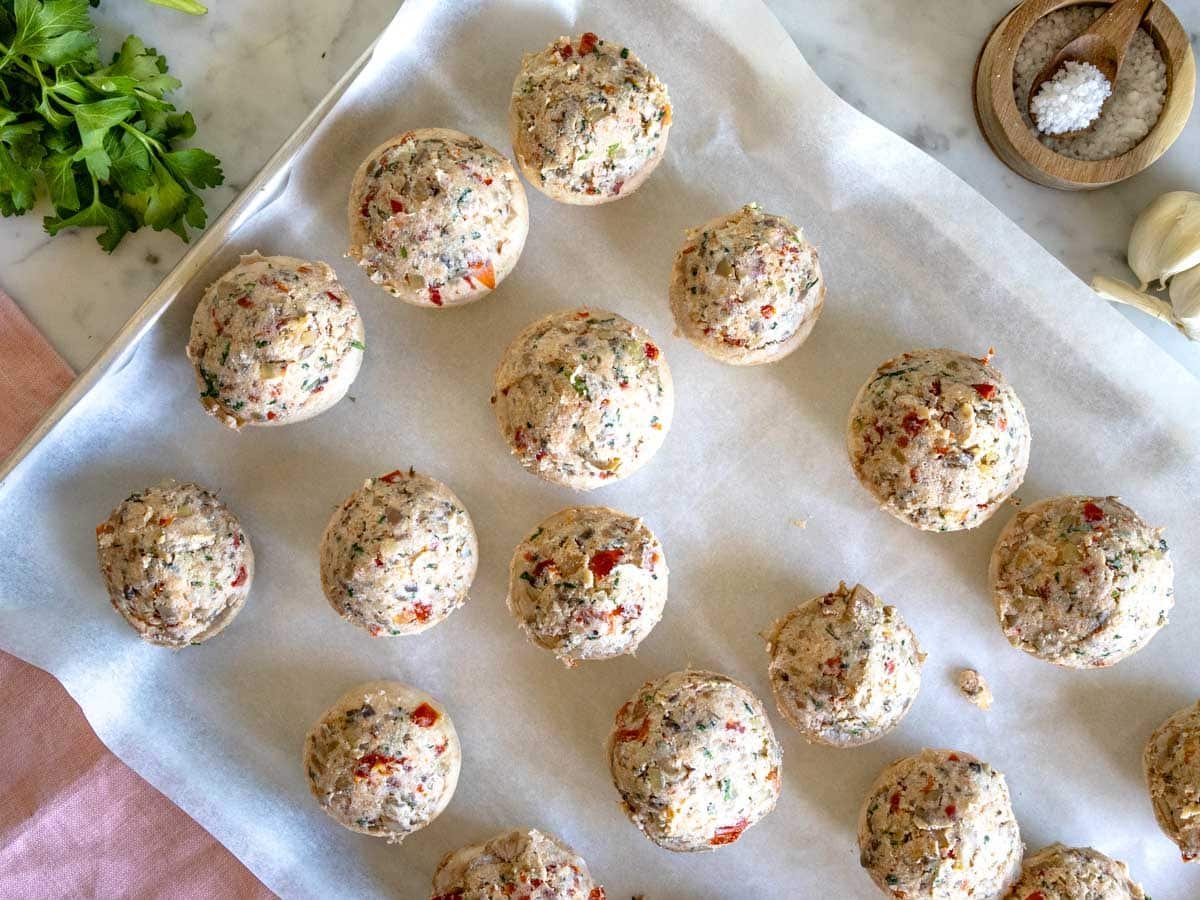 before baking the stuffed mushrooms