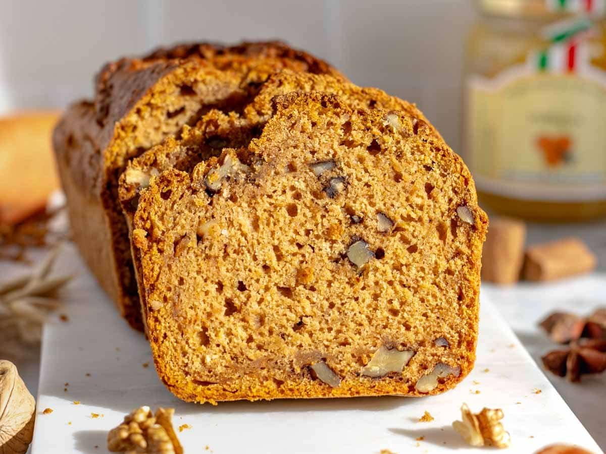 sweet potato bread after slicing