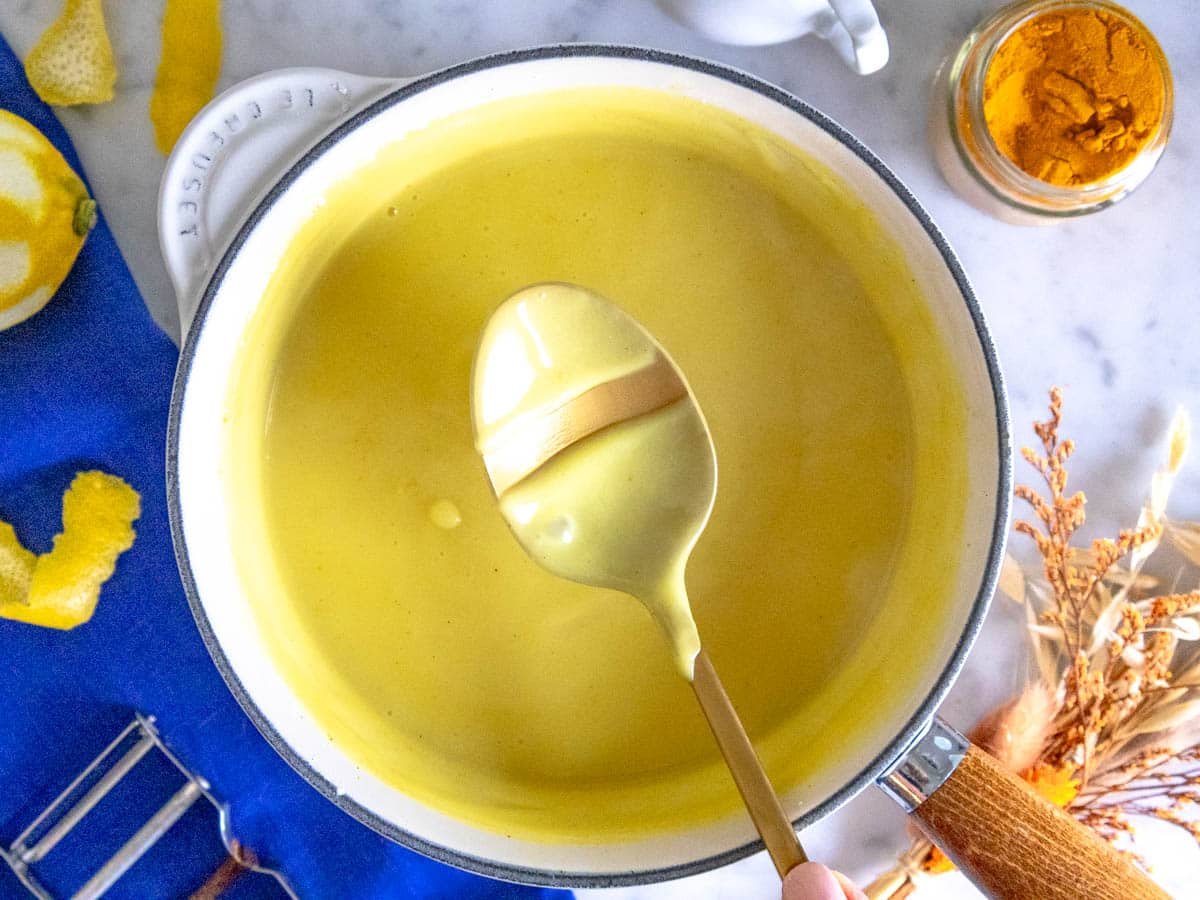 The liquid has thickened into a creamy custard.