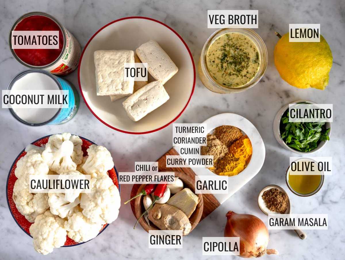 Ingredients for tofu curry.