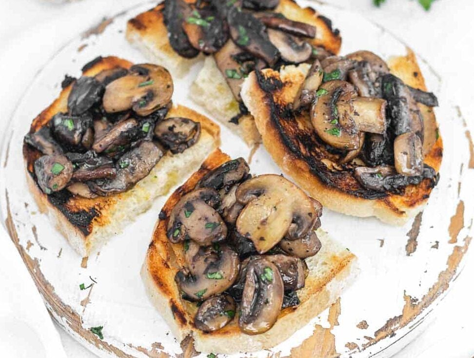 Sauteed mushrooms on bruschetta