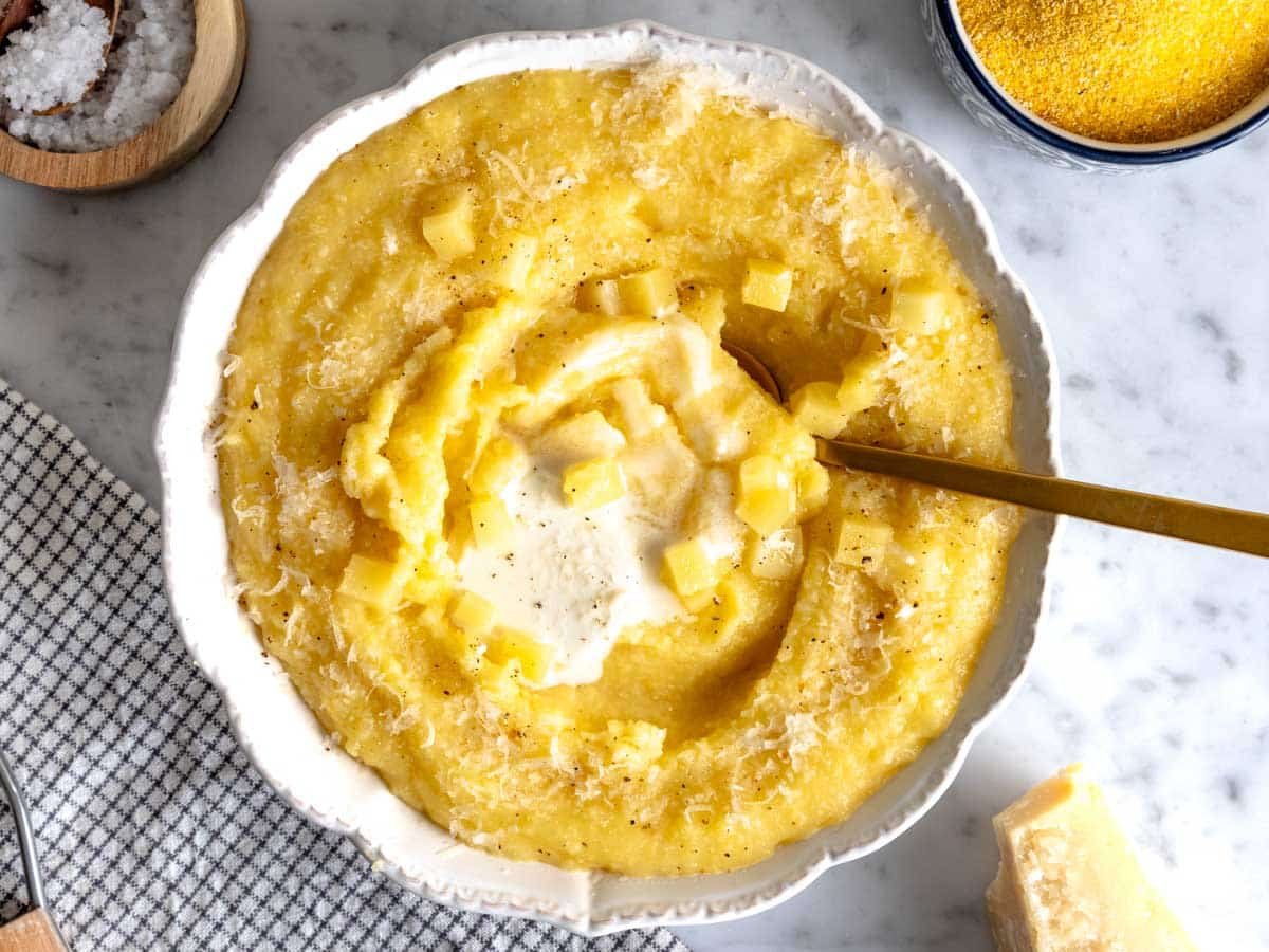 Cheese polenta in a bowl.