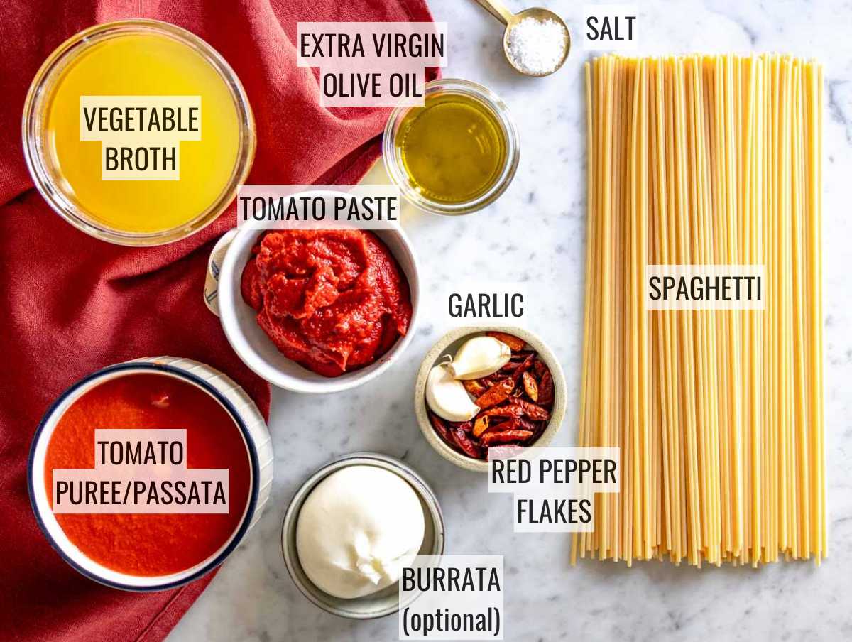 Ingredients for Spaghetti all'Assassina.