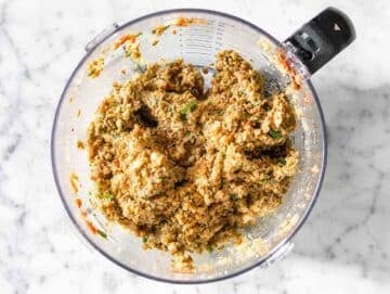 Step 1 Lentils, Parmesan, egg, breadcrumbs, and seasonings pulsed into a coarse mixture.