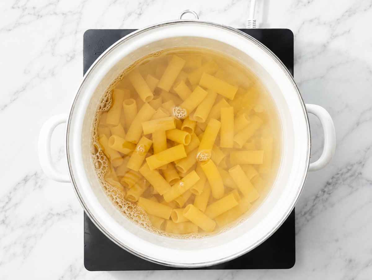 Step 2 Short pasta boiling in salted water until al dente.
