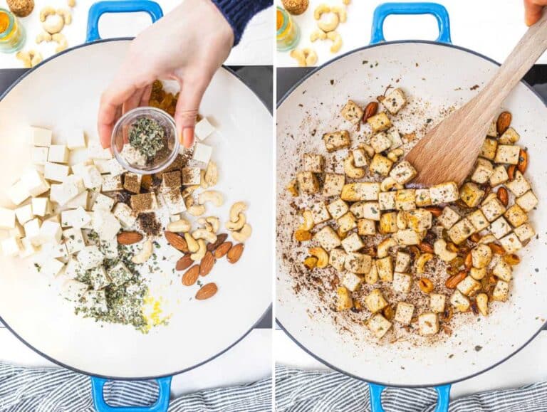 Cooking the tofu with the spices.