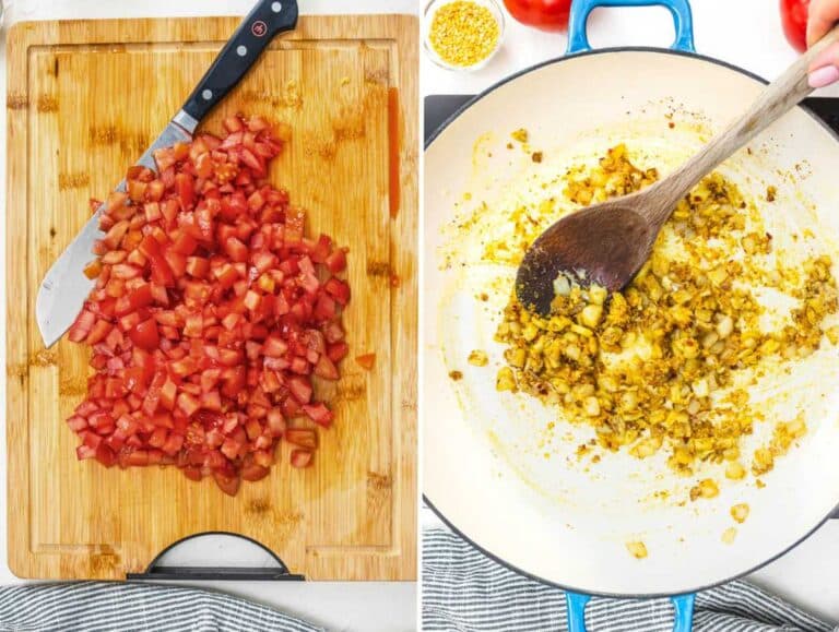Diced tomatoes and a flavor base with onion and spices.
