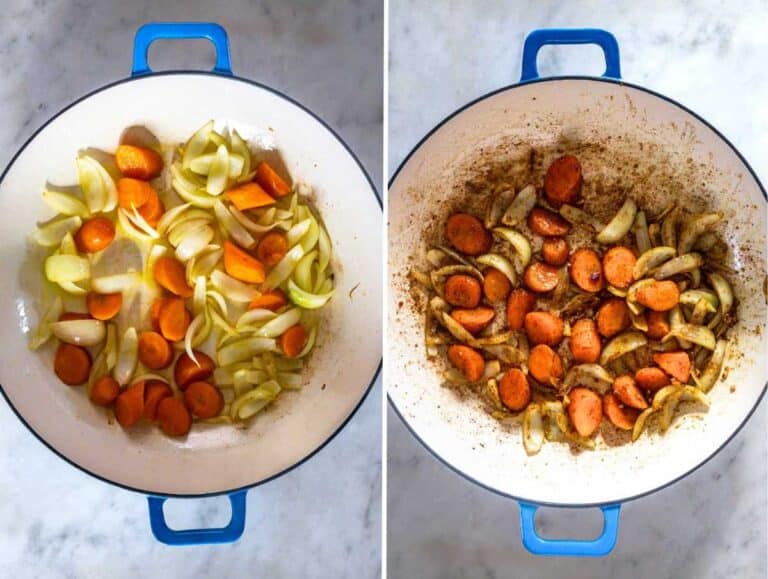 Flavor base with onions, carrots, and spices.