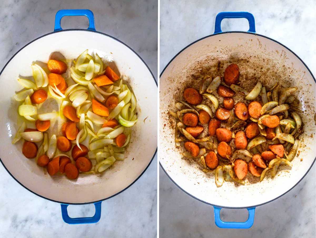 Flavor base with onions, carrots, and spices.