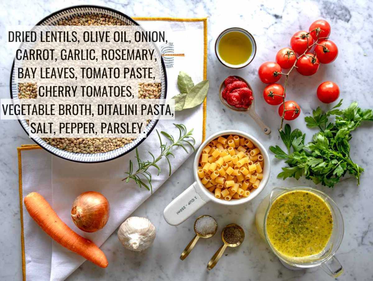 Ingredients to make lentil pasta.