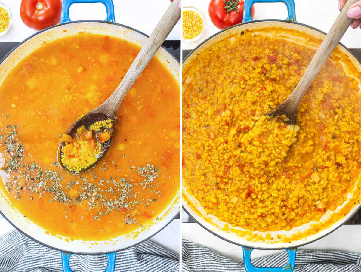 Moong dal before and after cooking.