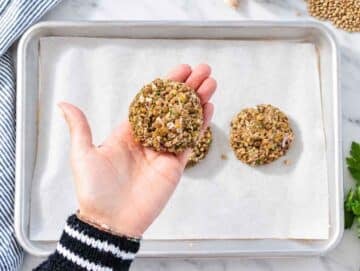 Step 2 Lentil mixture shaped into even round patties ready for cooking.