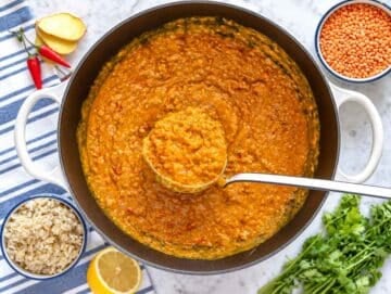 Step 3 Thick creamy lentil curry gently simmering as the red lentils soften and break down.