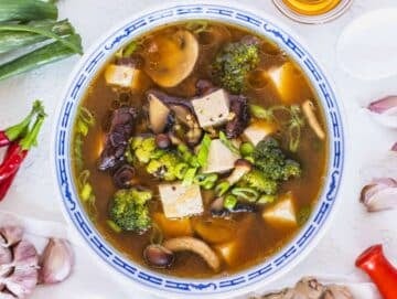 Tofu soup served in a bowl.
