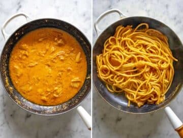 Bucatini pasta tossed in the miso sauce.