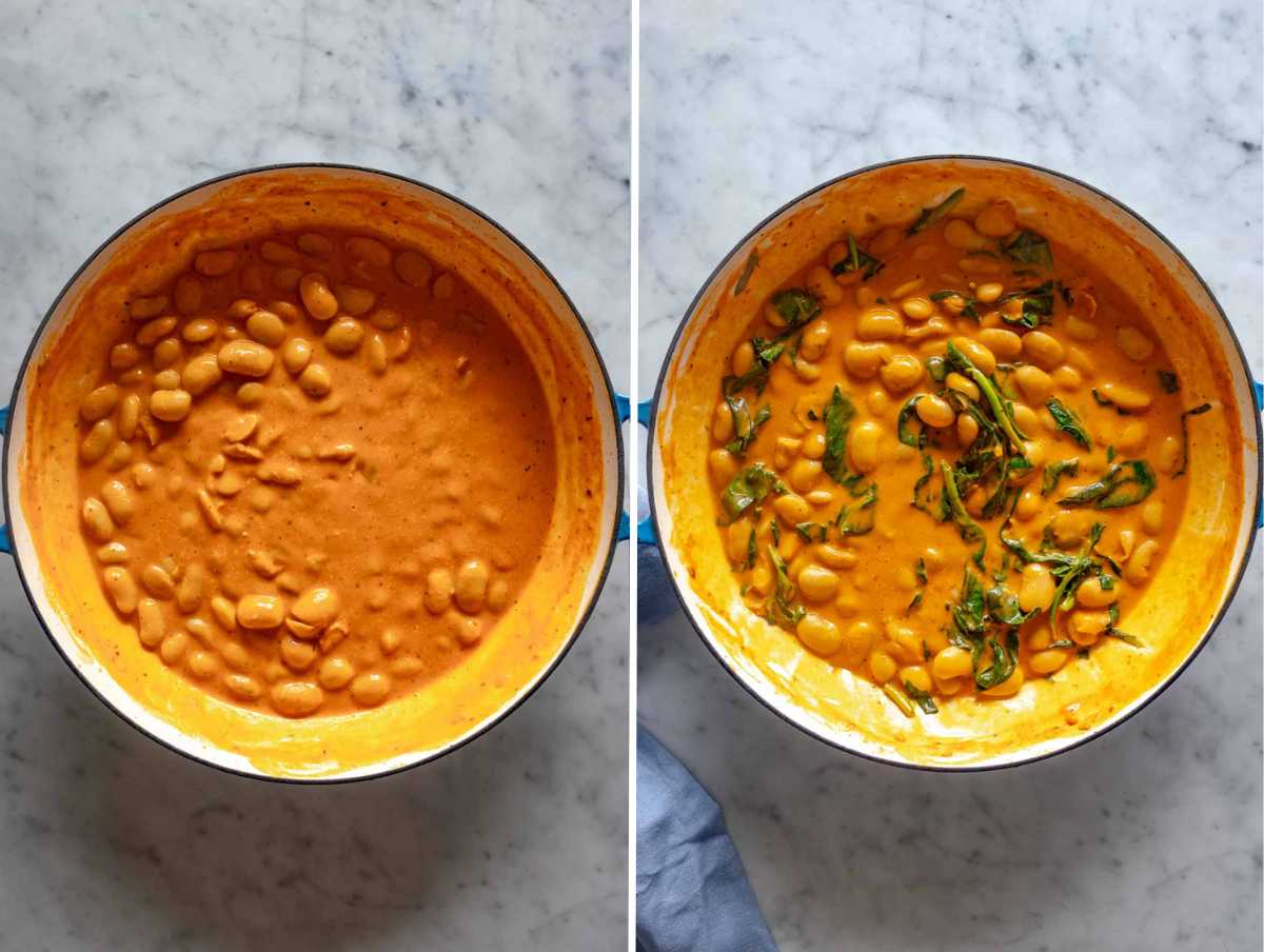 Butter beans and spinach cooked in the creamy sauce until tender.