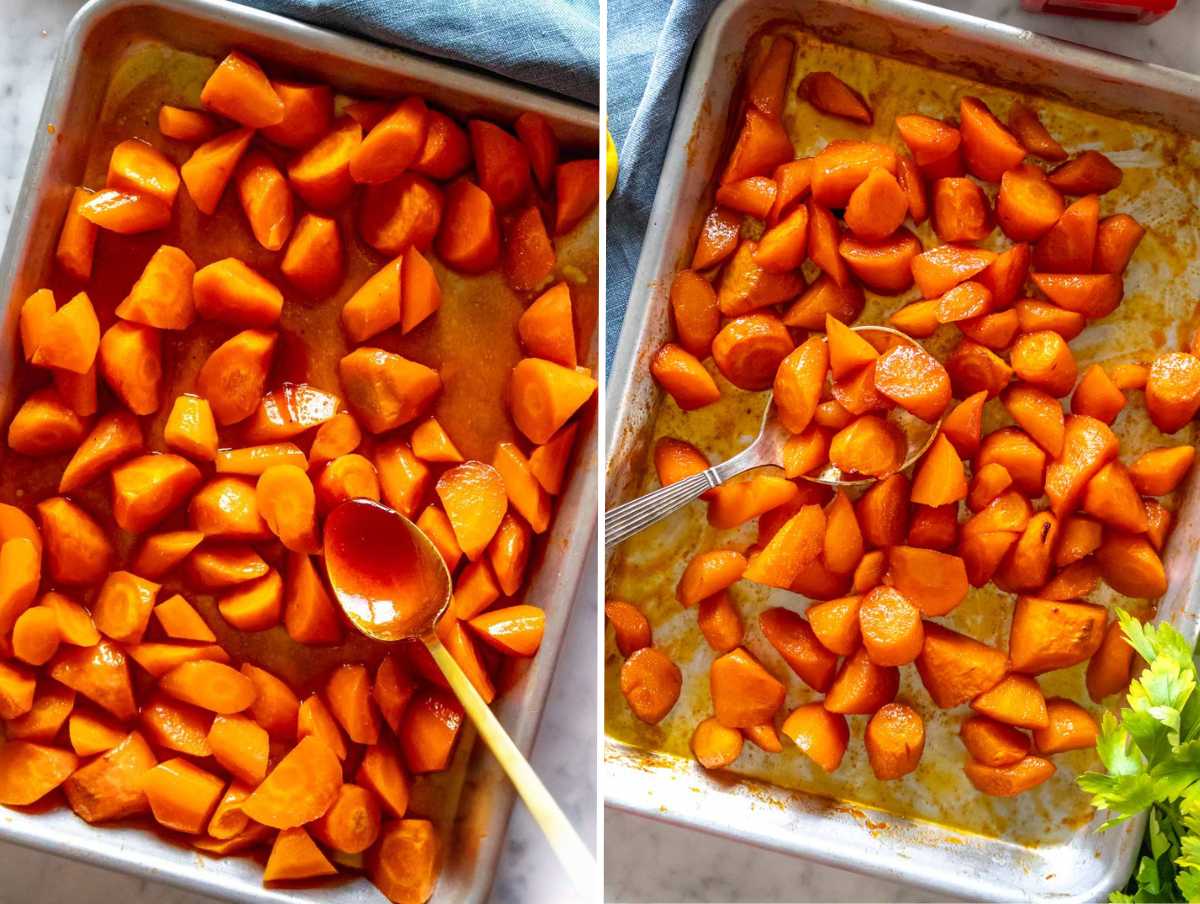 Carrots before and after glazing.