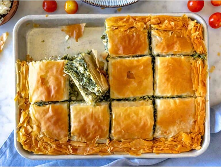 Greek spanakopita spinach and feta pie.