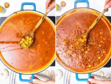 Lentils and chickpeas before and after simmering in broth.