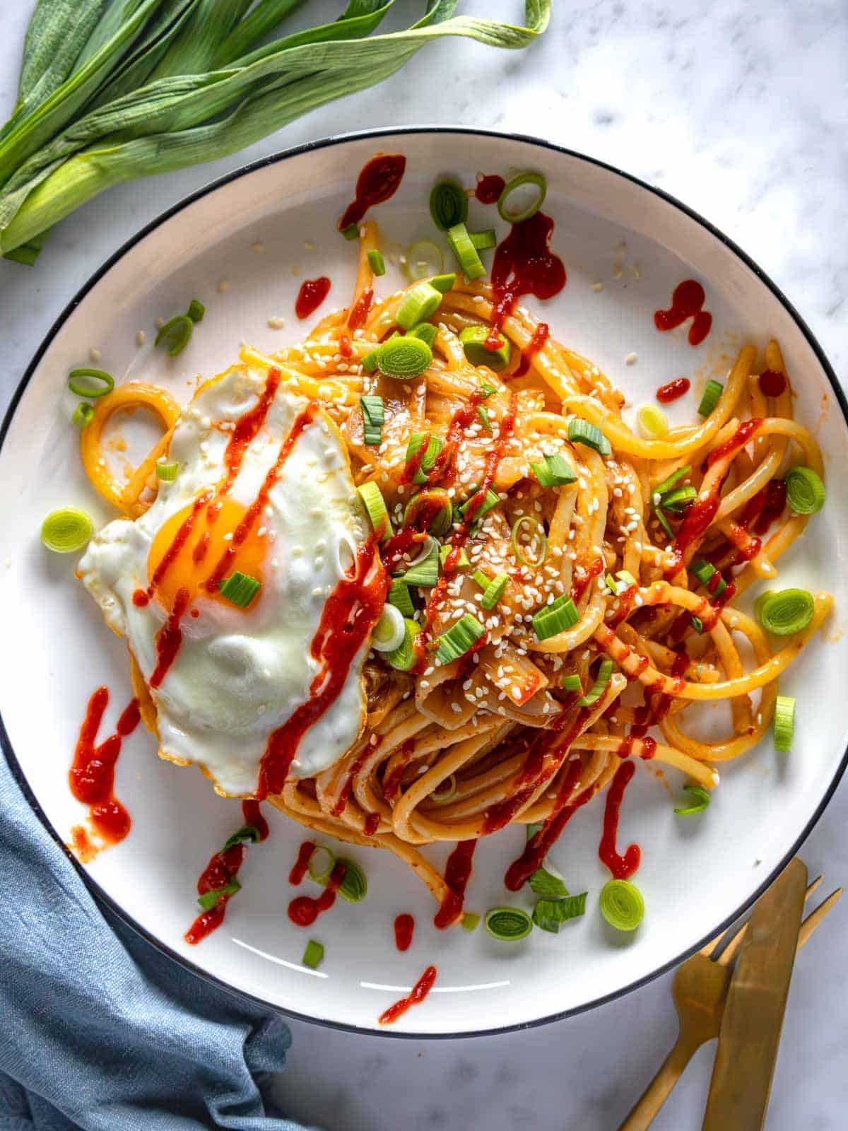 Miso Pasta with a fried egg.