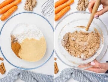 Mixing the carrot cake batter.