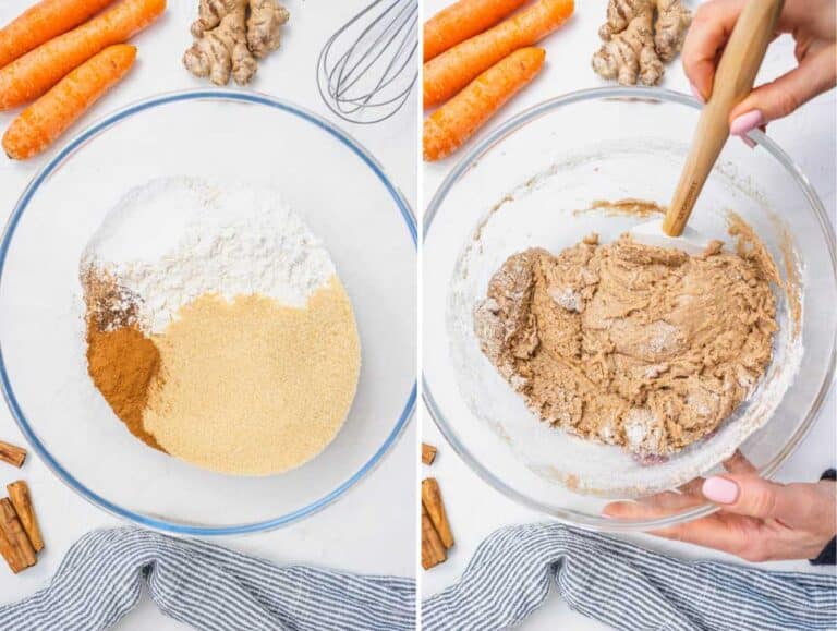 Mixing the carrot cake batter.