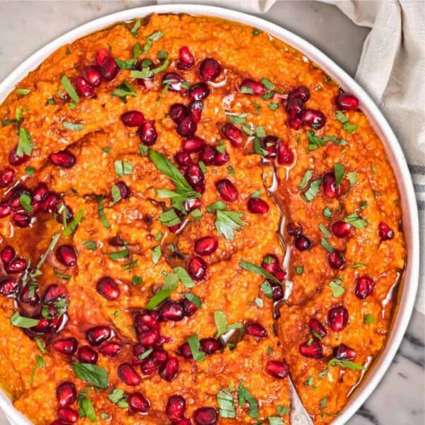 Muhammara recipe in a bowl.