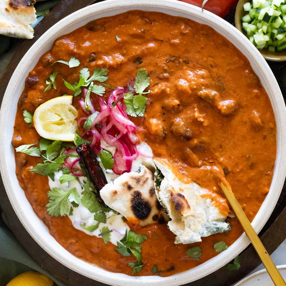Rajma with a spoon.