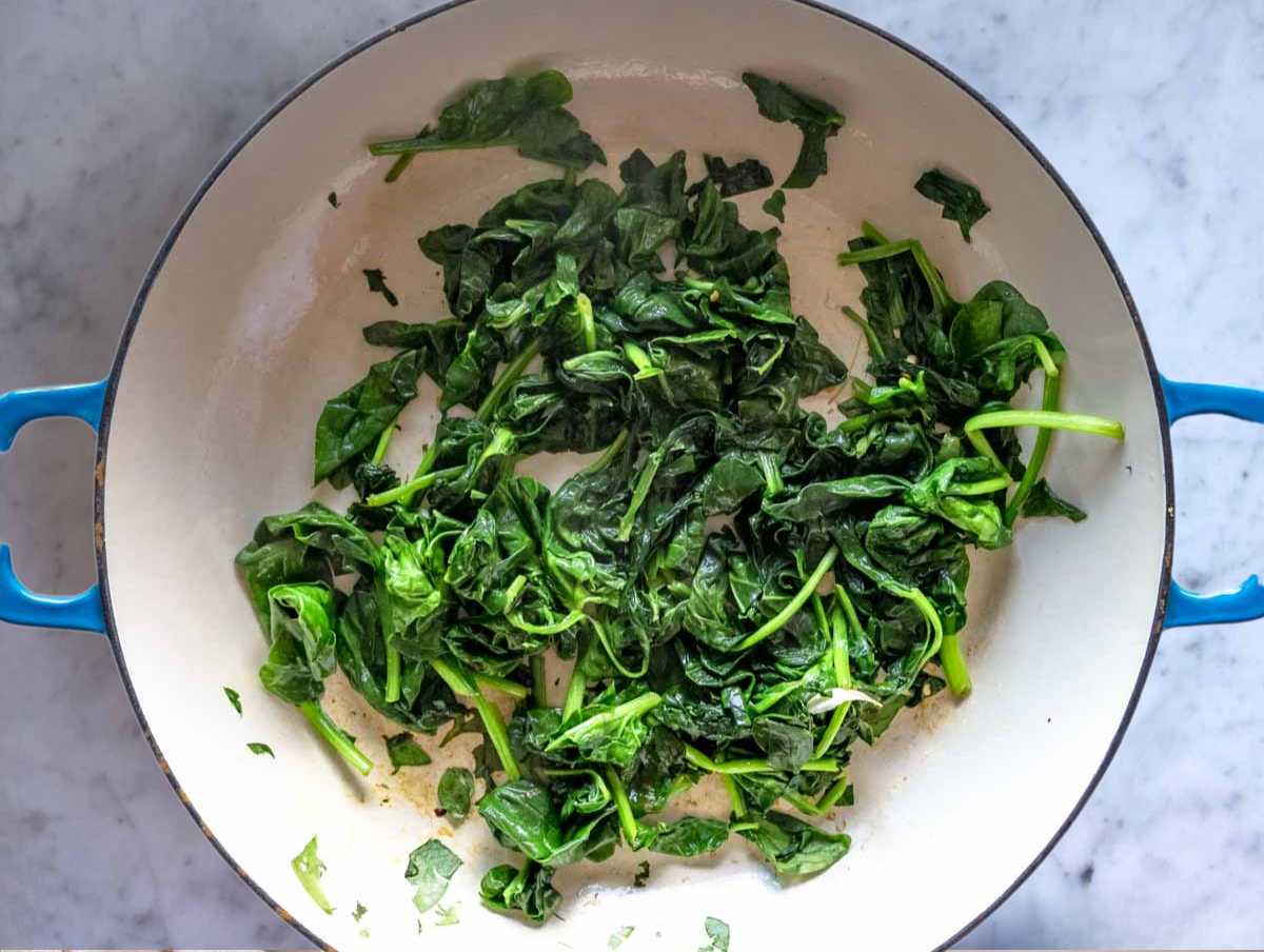 Sautéed spinach with garlic and chili.