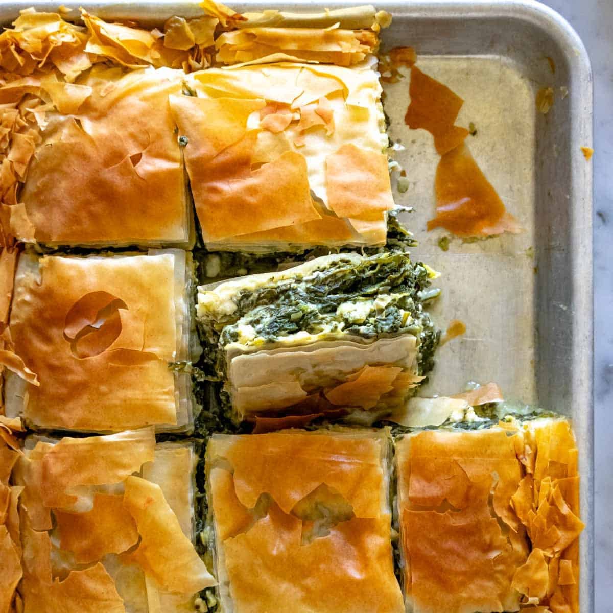 Spanakopita with feta and spinach.