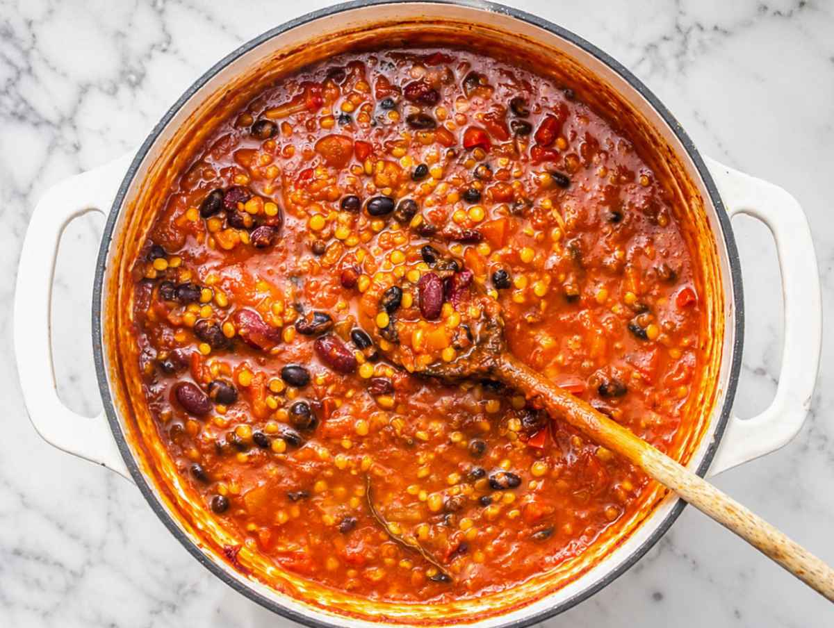 Step 4 Finished lentil chili thickened in the pot and ready to serve.