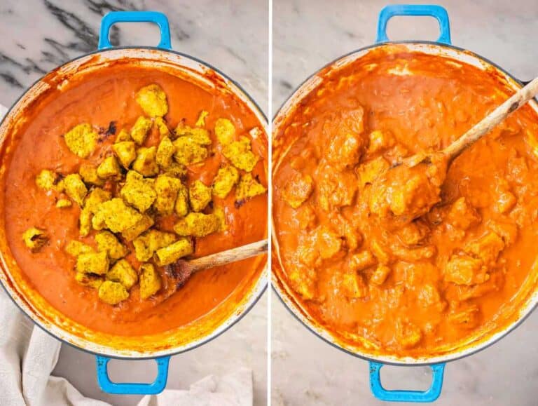 Tofu tikka masala in a skillet.